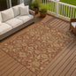 9' X 12' Rust And Beige Floral Washable Indoor Outdoor Area Rug