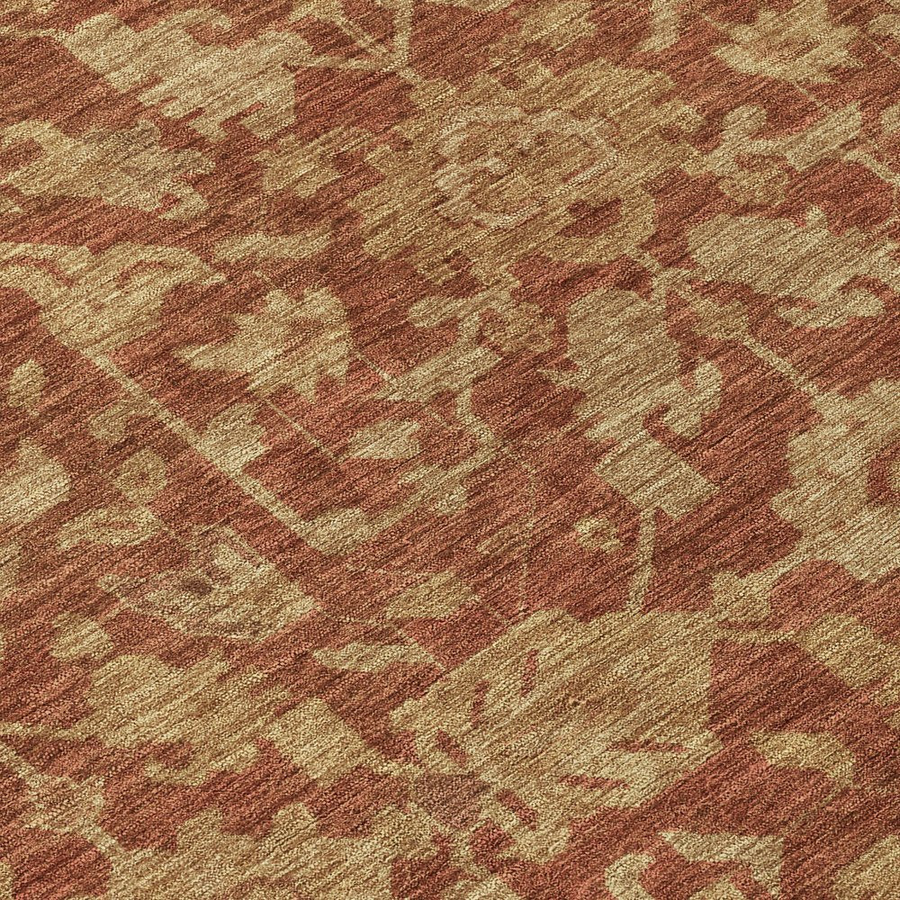 9' X 12' Rust And Beige Floral Washable Indoor Outdoor Area Rug