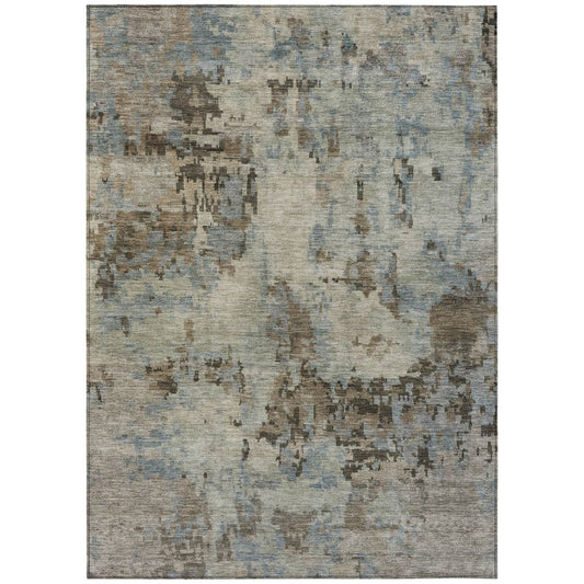 10' X 14' Beige Gray And Chocolate Abstract Washable Indoor Outdoor Area Rug