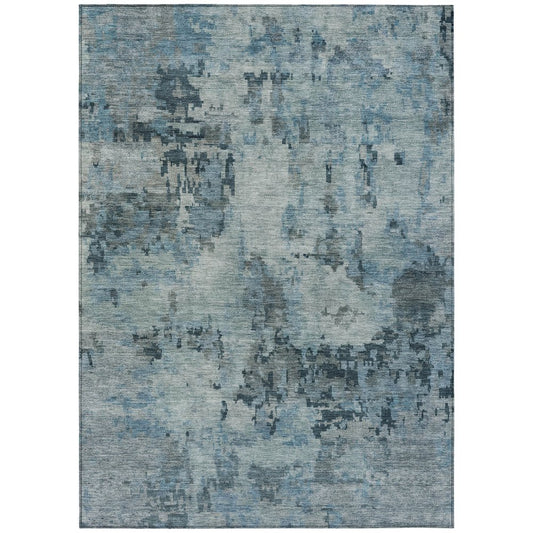 9' X 12' Blue And Gray Abstract Washable Indoor Outdoor Area Rug