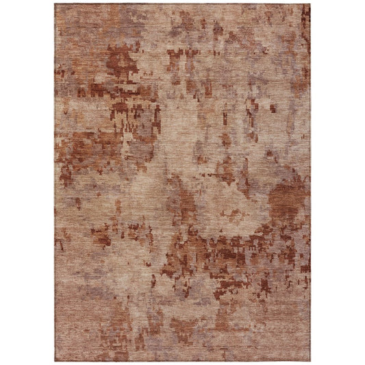 9' X 12' Copper And Coral Abstract Washable Indoor Outdoor Area Rug