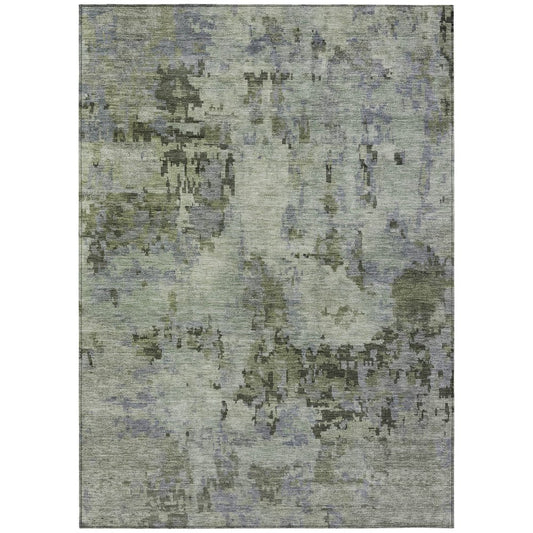 9' X 12' Green And Gray Abstract Washable Indoor Outdoor Area Rug