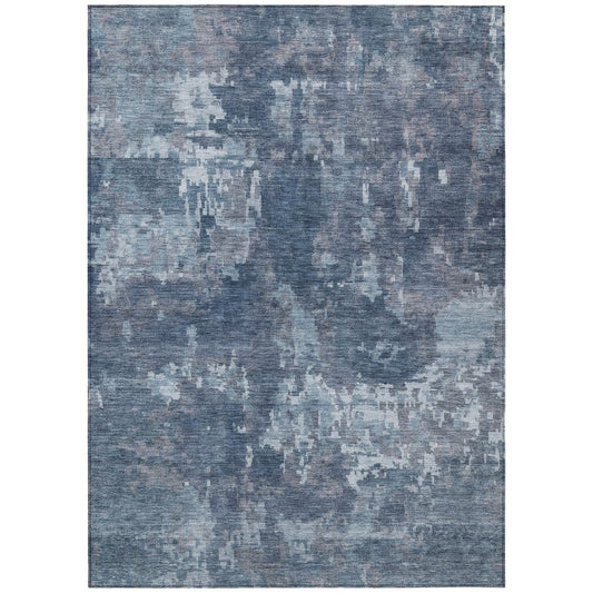 9' X 12' Blue And Ivory Abstract Washable Indoor Outdoor Area Rug