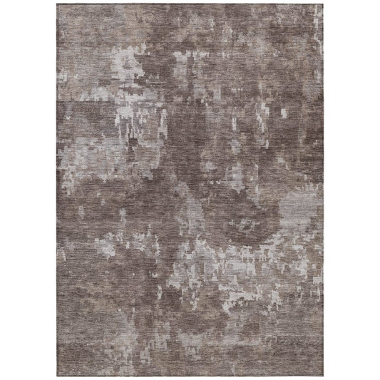 9' X 12' Brown And Ivory Abstract Washable Indoor Outdoor Area Rug