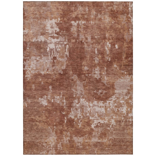 9' X 12' Copper And Ivory Abstract Washable Indoor Outdoor Area Rug