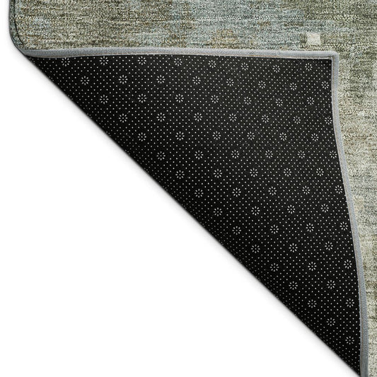 9' X 12' Fern Green And Beige Abstract Washable Indoor Outdoor Area Rug