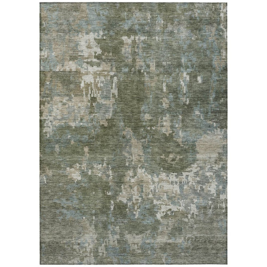 10' X 14' Fern Green And Beige Abstract Washable Indoor Outdoor Area Rug