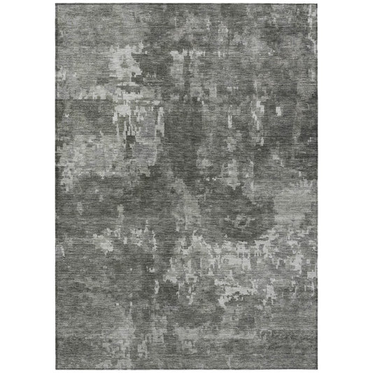 9' X 12' Pewter And Ivory Abstract Washable Indoor Outdoor Area Rug
