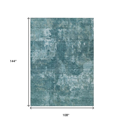9' X 12' Teal Blue And Aqua Abstract Washable Indoor Outdoor Area Rug