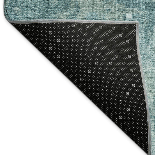 9' X 12' Teal Blue And Aqua Abstract Washable Indoor Outdoor Area Rug