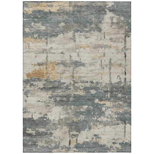 10' X 14' Artichoke Green Gold And Ivory Abstract Washable Indoor Outdoor Area Rug