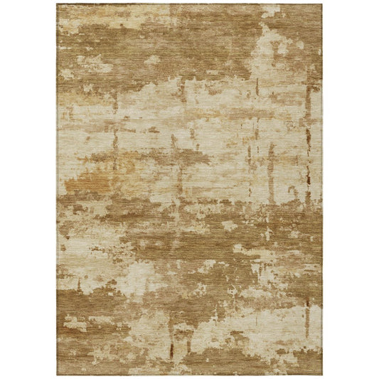 9' X 12' Brown And Beige Abstract Washable Indoor Outdoor Area Rug