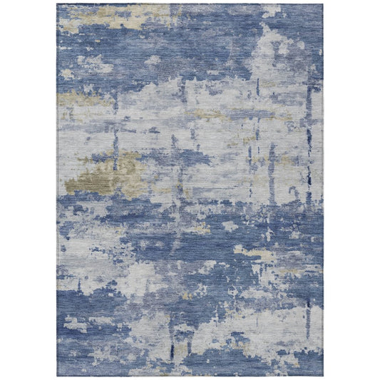 10' X 14' Navy Blue And Ivory Abstract Washable Indoor Outdoor Area Rug