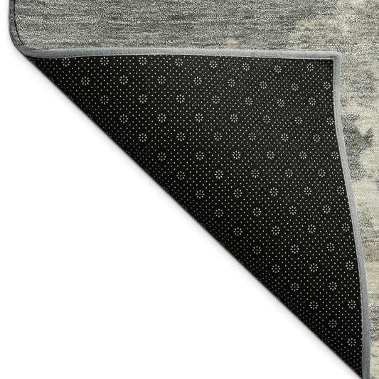 9' X 12' Pewter Ivory And Gold Abstract Washable Indoor Outdoor Area Rug