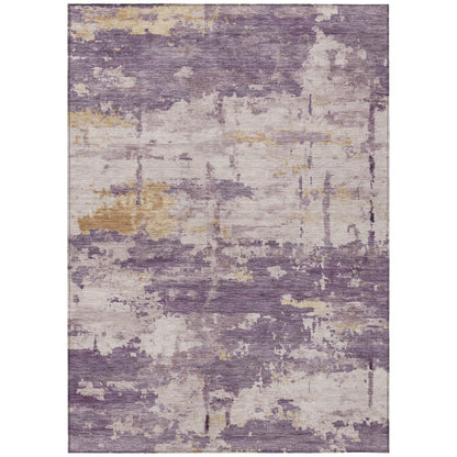 9' X 12' Plum Ivory And Gold Abstract Washable Indoor Outdoor Area Rug