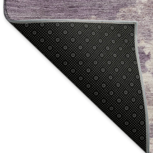9' X 12' Plum Ivory And Gold Abstract Washable Indoor Outdoor Area Rug