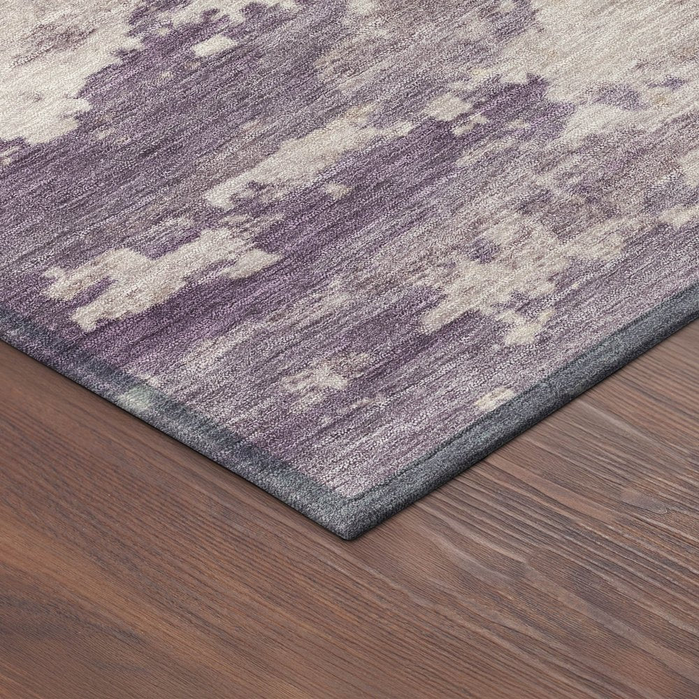9' X 12' Plum Ivory And Gold Abstract Washable Indoor Outdoor Area Rug