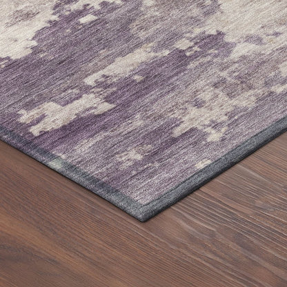 9' X 12' Plum Ivory And Gold Abstract Washable Indoor Outdoor Area Rug