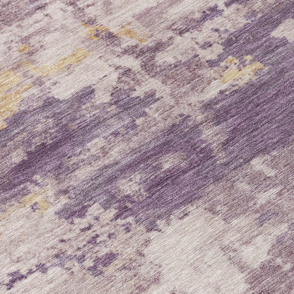 9' X 12' Plum Ivory And Gold Abstract Washable Indoor Outdoor Area Rug