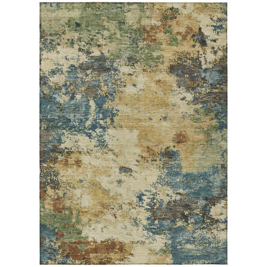 10' X 14' Beige Blue And Gray Abstract Washable Indoor Outdoor Area Rug