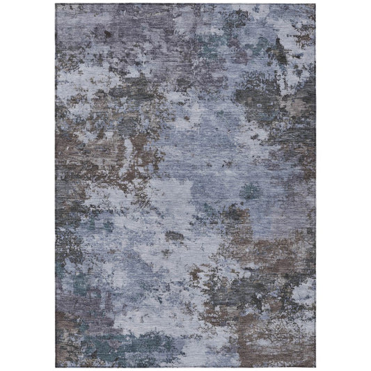 9' X 12' Blue And Gray Abstract Washable Indoor Outdoor Area Rug