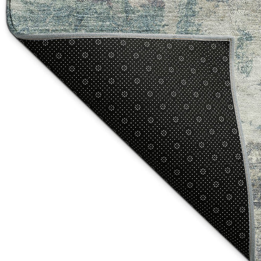 9' X 12' Denim Blue And Gray Abstract Washable Indoor Outdoor Area Rug