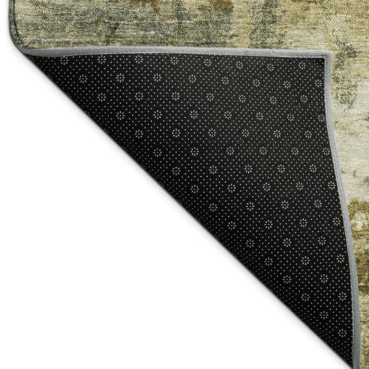 9' X 12' Pewter And Gold Abstract Washable Indoor Outdoor Area Rug