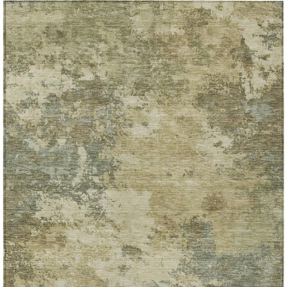 9' X 12' Wheat And Beige Abstract Washable Indoor Outdoor Area Rug