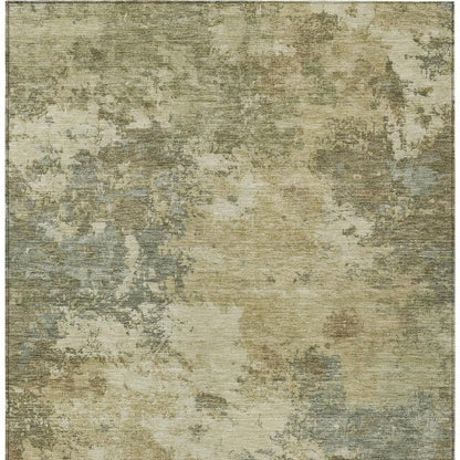 9' X 12' Wheat And Beige Abstract Washable Indoor Outdoor Area Rug