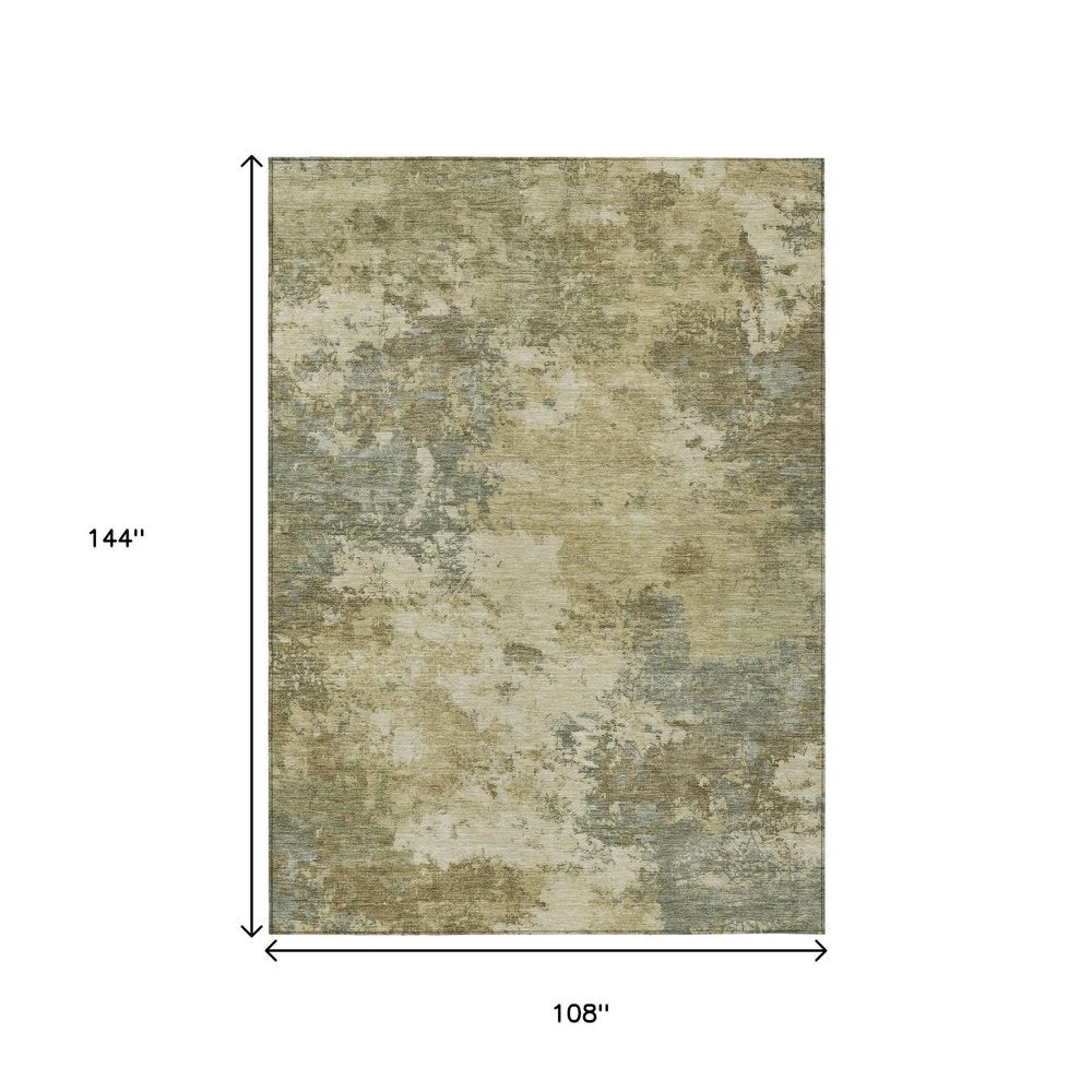9' X 12' Wheat And Beige Abstract Washable Indoor Outdoor Area Rug