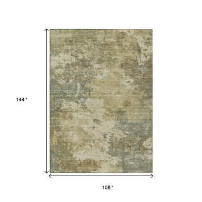 9' X 12' Wheat And Beige Abstract Washable Indoor Outdoor Area Rug