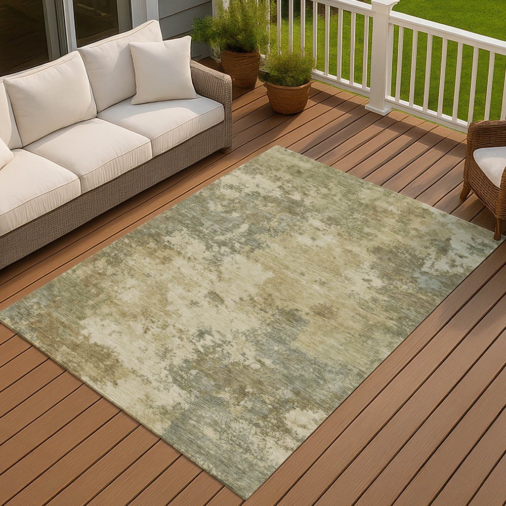 9' X 12' Wheat And Beige Abstract Washable Indoor Outdoor Area Rug