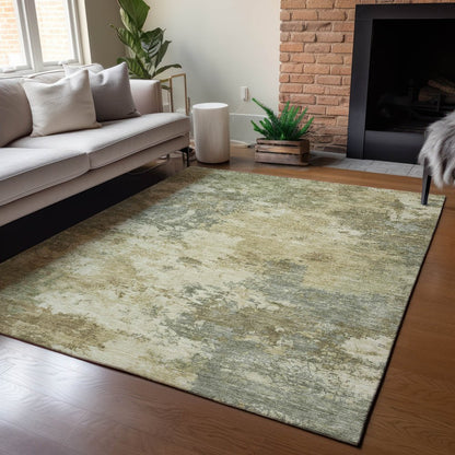 9' X 12' Wheat And Beige Abstract Washable Indoor Outdoor Area Rug
