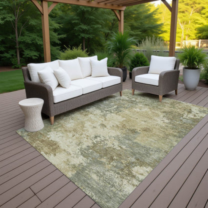 9' X 12' Wheat And Beige Abstract Washable Indoor Outdoor Area Rug