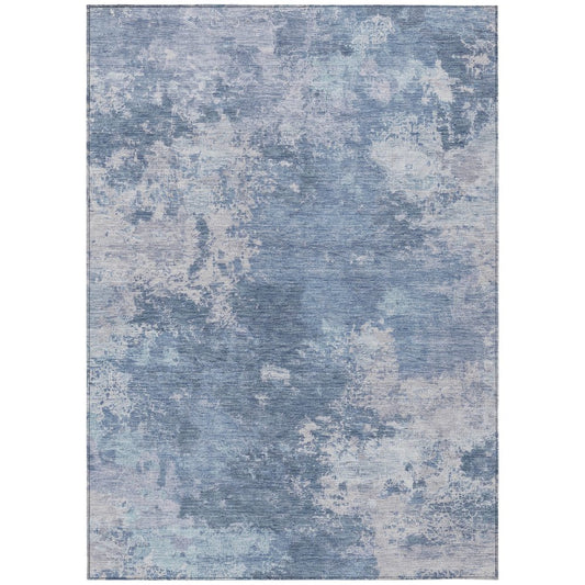 9' X 12' Blue And Ivory Abstract Washable Indoor Outdoor Area Rug