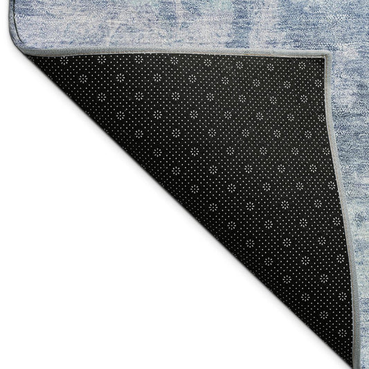 9' X 12' Blue And Ivory Abstract Washable Indoor Outdoor Area Rug