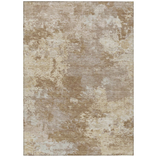 10' X 14' Brown And Beige Abstract Washable Indoor Outdoor Area Rug