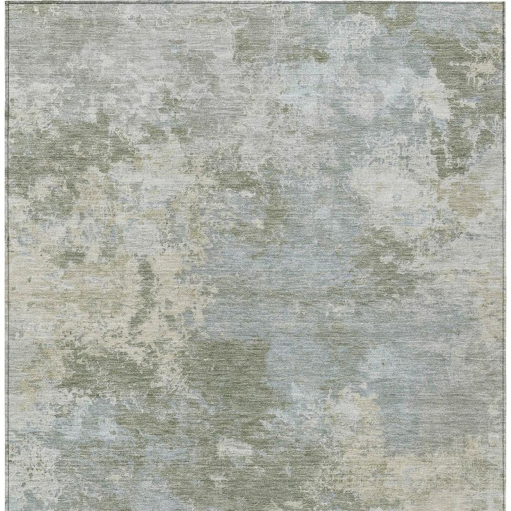 9' X 12' Sage And Gray Abstract Washable Indoor Outdoor Area Rug