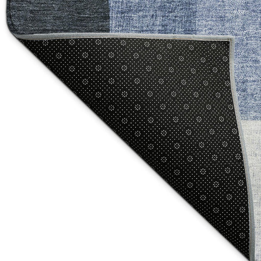 9' X 12' Blue And Ivory Geometric Washable Indoor Outdoor Area Rug