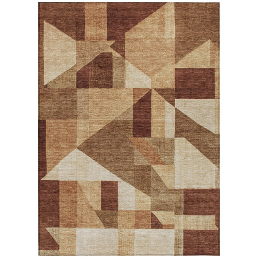 9' X 12' Rust And Beige Geometric Washable Indoor Outdoor Area Rug