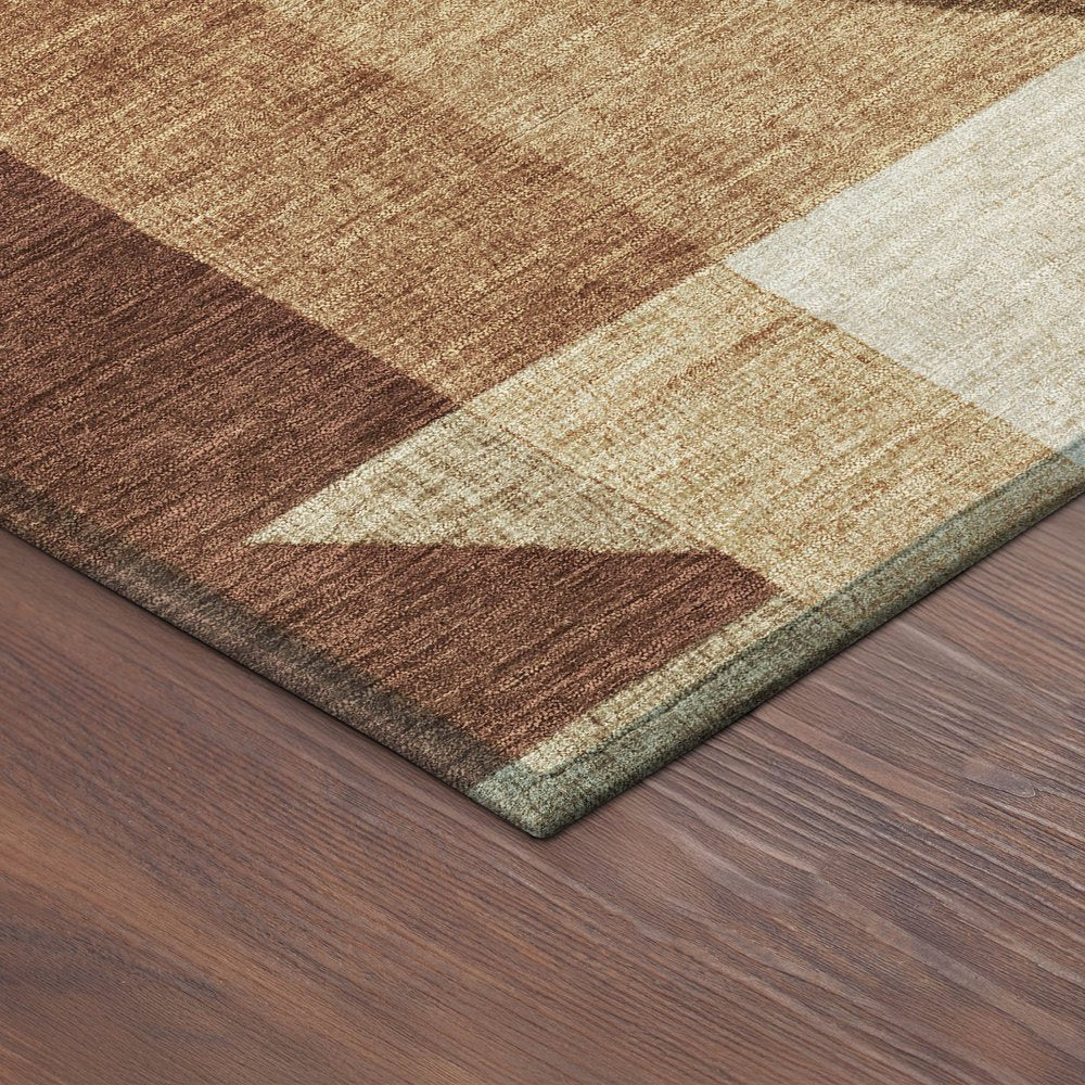 9' X 12' Rust And Beige Geometric Washable Indoor Outdoor Area Rug