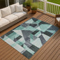 9' X 12' Teal Blue And Gray Geometric Washable Indoor Outdoor Area Rug
