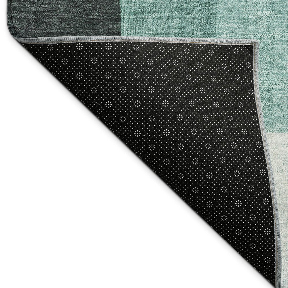 9' X 12' Teal Blue And Gray Geometric Washable Indoor Outdoor Area Rug