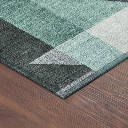 9' X 12' Teal Blue And Gray Geometric Washable Indoor Outdoor Area Rug