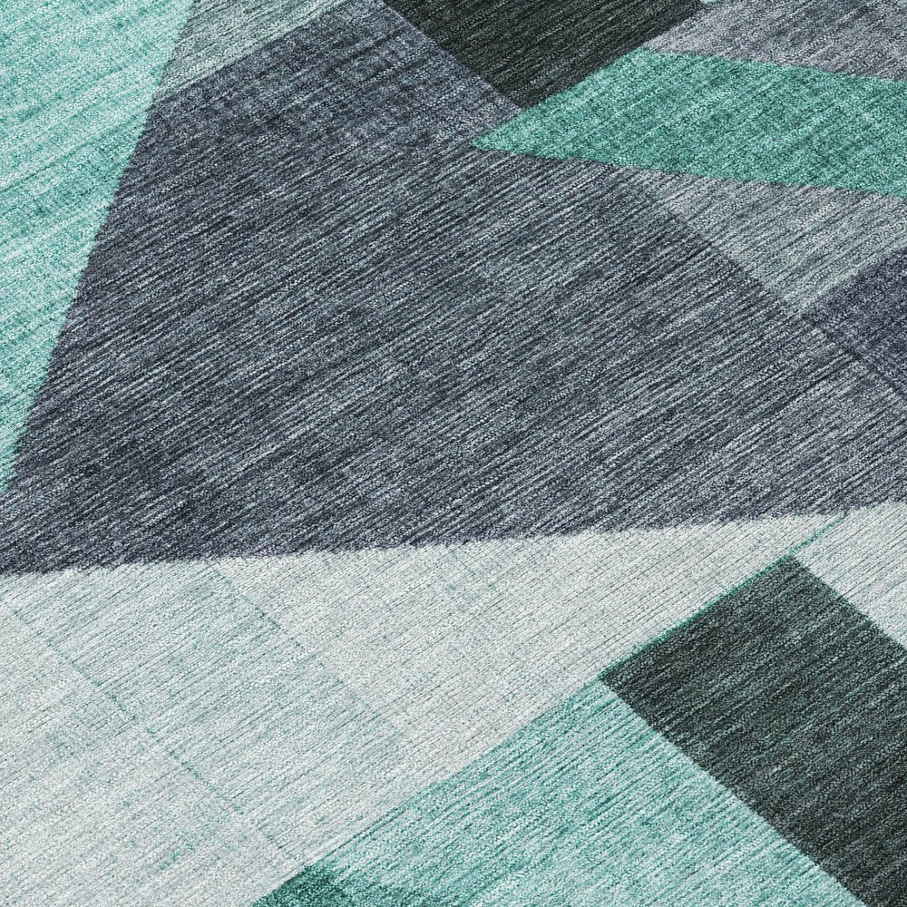 9' X 12' Teal Blue And Gray Geometric Washable Indoor Outdoor Area Rug
