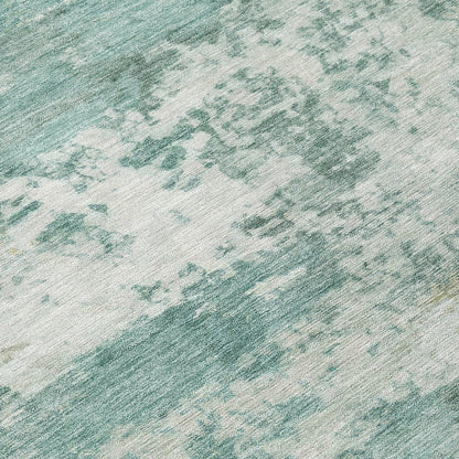 10' X 14' Aqua And Ivory Abstract Washable Indoor Outdoor Area Rug