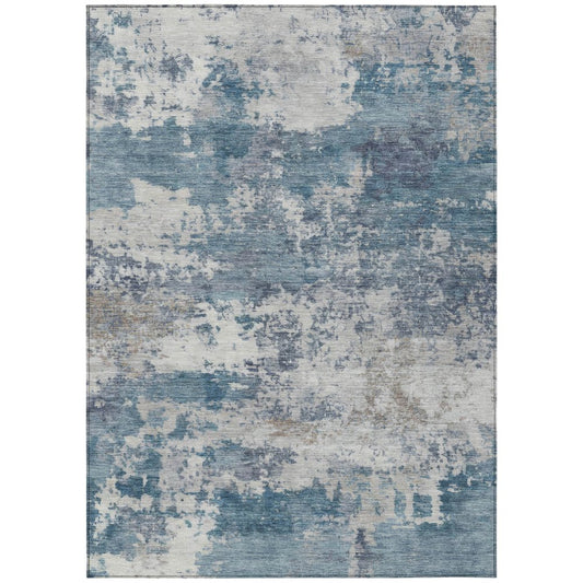 10' X 14' Blue And Ivory Abstract Washable Indoor Outdoor Area Rug
