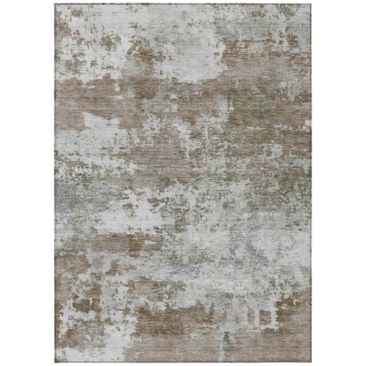 10' X 14' Brown And Beige Abstract Washable Indoor Outdoor Area Rug