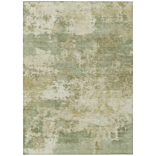 9' X 12' Lime Green And Beige Abstract Washable Indoor Outdoor Area Rug