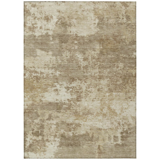 10' X 14' Khaki And Beige Abstract Washable Indoor Outdoor Area Rug